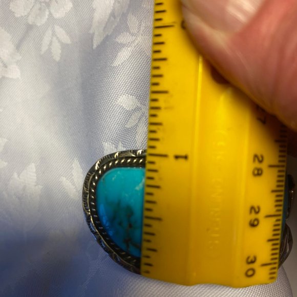 Navajo Signed Vintage 3 Stone Kingman Turquoise & Sterling Silver Bracelet Rare - Picture 11 of 12